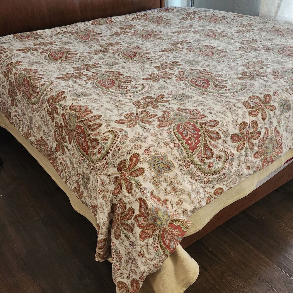 Pottery Barn CHARLIE PAISLEY Organic Cotton KING Duvet Cover Red Green Beige